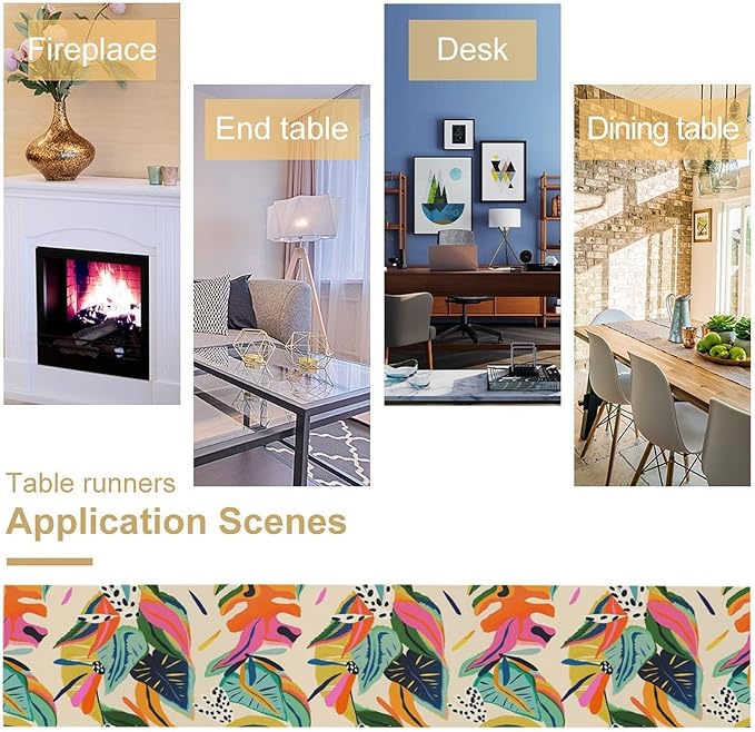Colorful Flower Table Runner,Abstract Flower Blossom Botanical Pattern Print Tablecloth Burlap for Hotel Indoors Outdoor Dining Room Kitchen Table Decor, 13x60in