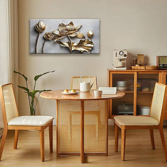 Canvas Art Wall Decor Print Modern Minimalist Flower Paintings Gold Wall Art Prints Floral Wall Art Pictures For Bedroom Kitchen Office Artwork 20"×40"