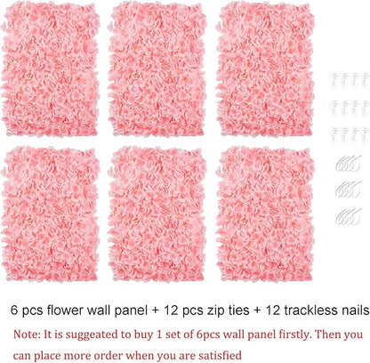 BLOSMON Flower Wall Panel Backdrop Decor Blush Artificial Floral Backdrop for Wedding Party Baby Bridal Shower, 6 Pcs Hanging 3D Fake Hydrangea Wall Decoration, Silk Faux Hydrangea Flower Backdrop