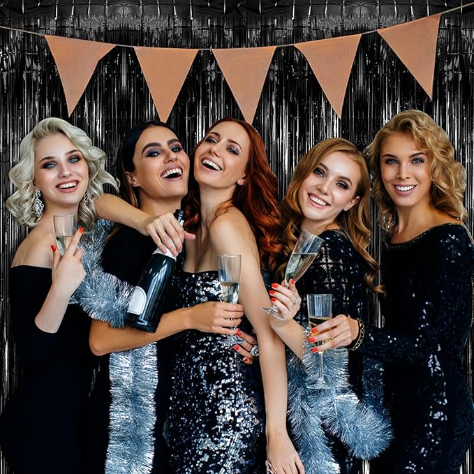 5 Pack Black Party Streamers Backdrop Tinsel Foil Fringe Curtains Halloween & Birthday Party Decorations