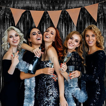 2 Pack Black Party Streamers Backdrop Tinsel Foil Fringe Curtains Halloween Party Decorations Birthday Wednesday Twilight Party Decorations Graduation Wizard Party Supplies