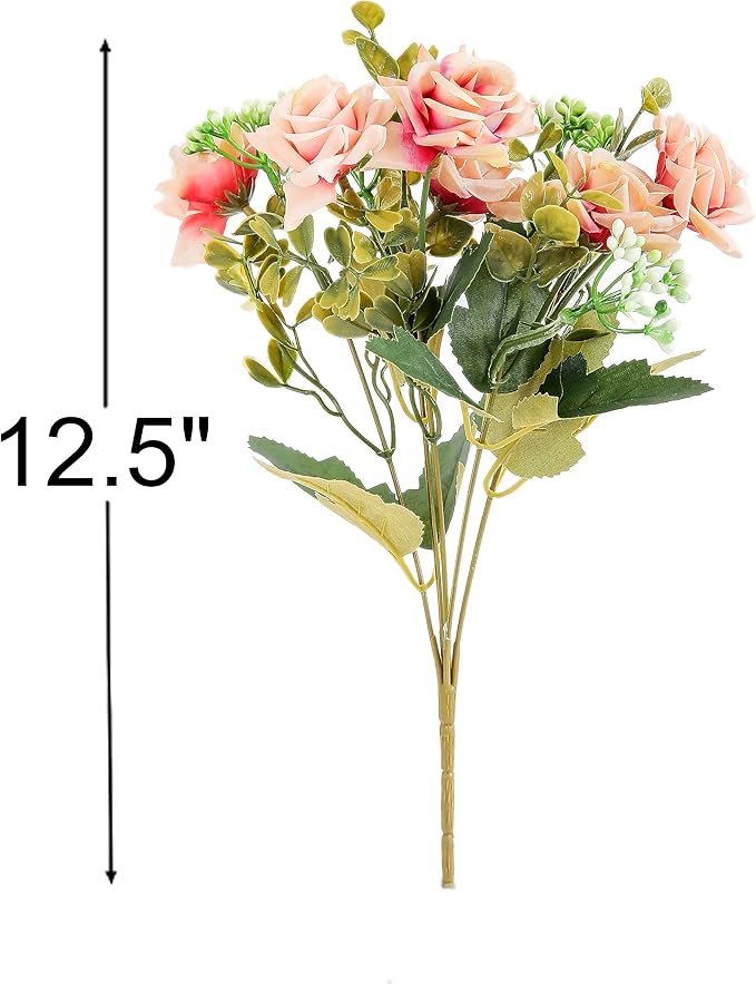 KAOYOO 4 PCS Artificial Rose Bouquet Short Stems for DIY Wedding Decoration Bridal Bouquet Home Decorations(4-PCS)