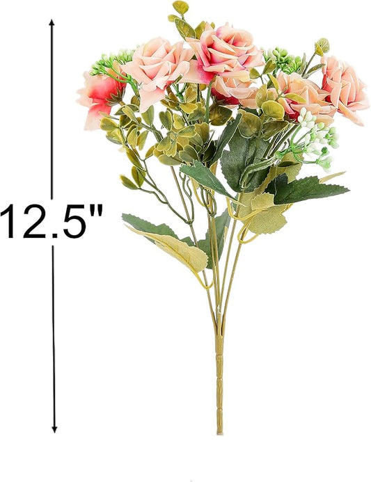 KAOYOO 4 PCS Artificial Rose Bouquet Short Stems for DIY Wedding Decoration Bridal Bouquet Home Decorations(4-PCS)