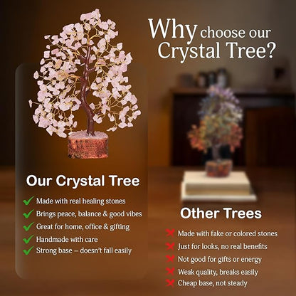 Rose Quarts - Rose Quartz Tree, Crystal Tree of Life, Good Luck Stones and Crystals, Home Decor Gifts, Gem Tree, Crystal Tree for Positive Energy,