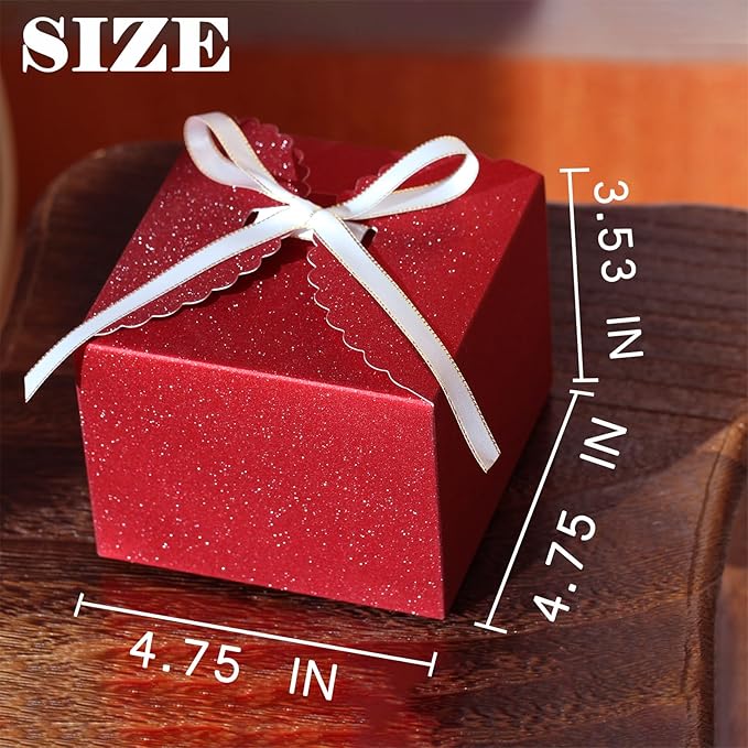 Small Red Glitter Gift Boxes, 10 PCS Premium Paper Box for Christmas, Birthday, Valentine's, Mother's Day, Party, Holiday Presents(4.75” x 4.75” x 3.53”)