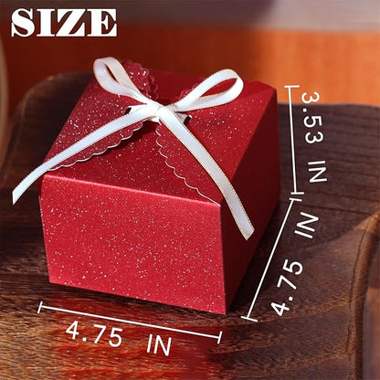 Small Red Glitter Gift Boxes, 10 PCS Premium Paper Box for Christmas, Birthday, Valentine's, Mother's Day, Party, Holiday Presents(4.75” x 4.75” x 3.53”)