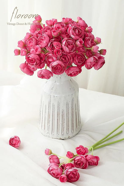 Floroom Ranunculus Artificial Flowers 18 Pcs Fuchsia Faux Silk Mini Ranunculus Bulk Fake Wedding Filler Flowers for DIY Hot Pink Bouquets, Centerpieces, Bridal Shower Decorations & Arrangements