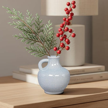Sunddo Blue Ceramic Vases for Home Decor, 6 Inch Modern Decorative Vase with Handle, Small Flower Vase for Centerpiece, Entryway Living Room Dining Table Farmhouse Office Decor
