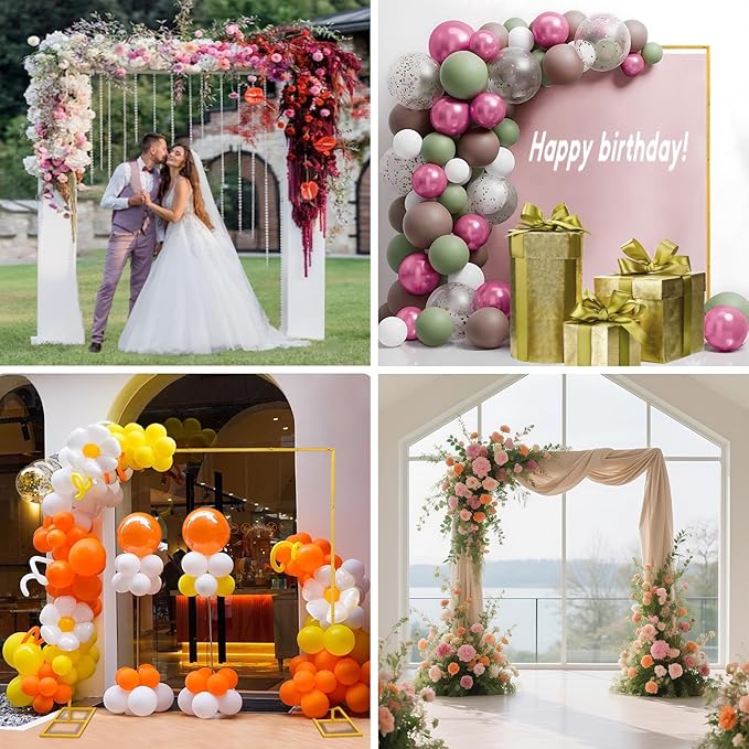 6.6FT Gold Metal Wedding Arches for Ceremony Square Balloon Arch Stand Rectangular Backdrop Stand for Anniversary Birthday Party Bridal Shower Home Indoor Outdoor Decoration