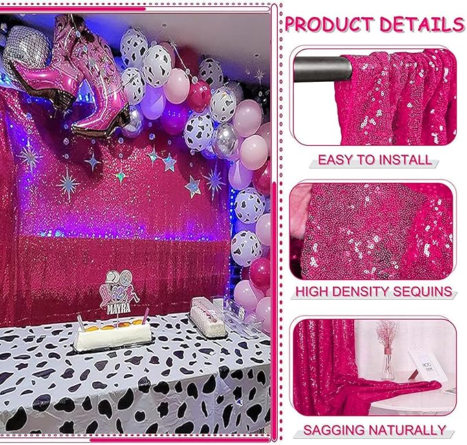 Hot Pink Sequin Backdrop Curtain 2FTx8FT 2 Panels Fuchsia Sequin for Parties Glitter Hot Pink Backdrop Curtain for Wedding Baby Shower Photo