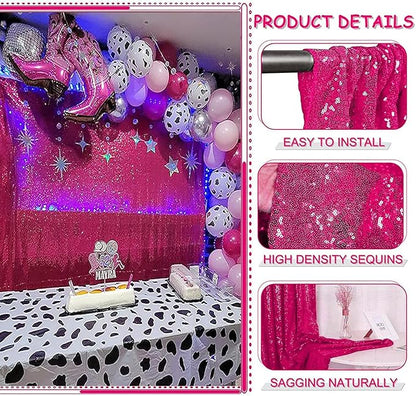 Hot Pink Sequin Backdrop Curtains 4FTx8FT 2 Panels Fuchsia Sparkle Backgound Drapes Glitter Metal Backdrop Curtain for Weddings Showers Photophy Parties Birthday