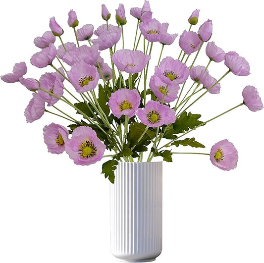 ATFL Light Poppy Flowers Artificial for Wedding Decorations,12 Pcs Fake Faux Silk Poppies Bulk for Home Decor Table Centerpieces Floral Arrangement（ 23.5‘’, Light Purple