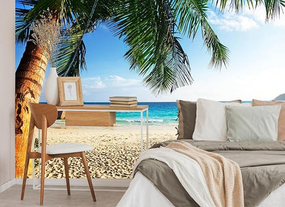 Beach Wall Mural Tropical Palm Trees Wallpaper for Bedroom Bathroom（Not Peel and Stick）