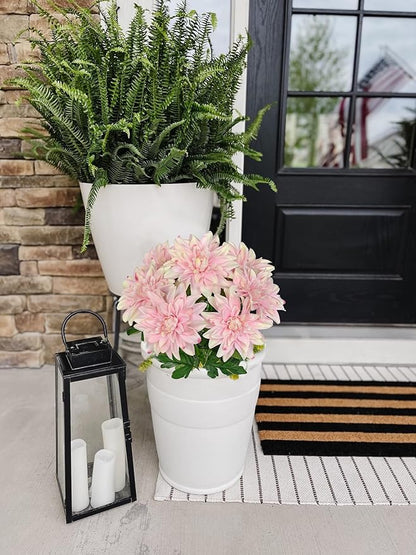 Hollyone 15.7" Pink Artificial Dahlia Flowers Bush 7 Heads Silk Fake Dahlias Flowers with Stems Wedding Bouquets Faux Dahlia Flowers Arrangements for Outdoor Indoor DIY Table Centerpieces Home Decor