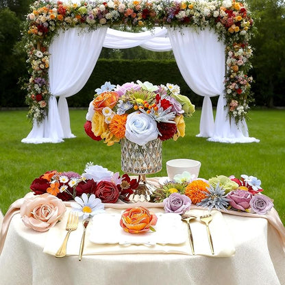 SwanMoon Artificial Flowers Combo Box Set, 38pcs Silk Roses, Daisy & Hydrangea with Stems for DIY Wedding Bouquets, Bridal Shower Centerpieces, Party & Home Decor