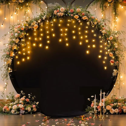 6.6 FT Black Round Backdrop Cover with Lights String for Circle Arch Stand Circle Backdrop Covers with LED Fairy Lights for Wedding Arch Baby Shower Birthday Party Photo Shoot Photography Background