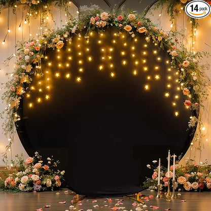 7.2 FT Black Round Backdrop Cover with Lights String for Circle Arch Stand Circle Backdrop Covers with LED Fairy Lights for Wedding Arch Baby Shower Birthday Party Photo Shoot Photography Background
