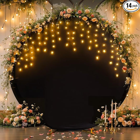 7.2 FT Black Round Backdrop Cover with Lights String for Circle Arch Stand Circle Backdrop Covers with LED Fairy Lights for Wedding Arch Baby Shower Birthday Party Photo Shoot Photography Background