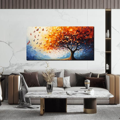 ANCXWOTER Butterfly Tree Canvas Wall Art for Living Room Bedroom Home Office Orange and Blue Colorful Butterfly Picture Tree of Life Wall Art Large Modern Canvas Prints 24x48 In