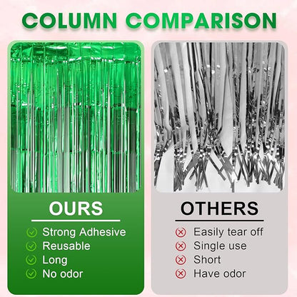 3 Pack 3.3x8.2 Feet Green Foil Fringe Backdrop Curtains, Tinsel Streamers Birthday Party Decorations, Fringe Backdrop for Graduation, Baby Shower, Gender Reveal, Disco Party
