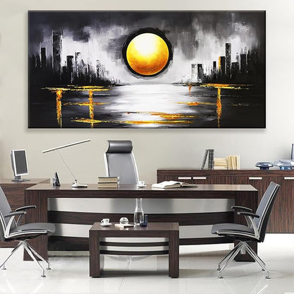 Large Abstract Wall Art For Living Room Black And Gold Wall Art Painting Prints Abstract Art Modern Canvas Art Wall Decor Pictures For Bedroom Kitchen Office Home Wall Decor 29" × 58"