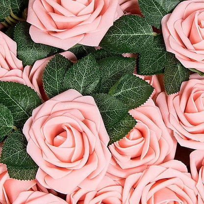 Artificial Flowers Roses 50pcs Pink Roses Wedding Decoration Real Looking Fake Roses w/Stem for DIY Wedding Bouquets Centerpieces Arrangements Party Baby Showers Home Decorations (Peach Pink, 50 pcs)