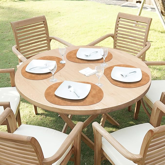ADRIMER Placemats, Heat Resistant Oval Placemats Set of 8 Washable 12 x 17 Inch, Waterproof Table Mats, Wipeable Pu Place Mats for Kitchen, Dining Room, Light Brown