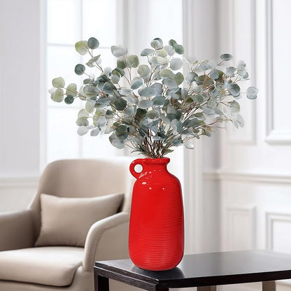 Sunddo Red Ceramic Vase - 10 Inch Modern Flower Vase for Home Decor, Decorative Vase with Handle, Red Decor for Entryway, Bedroom, Office, Centerpiece Table Decorations