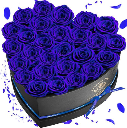 Preserved Rose in Heart Shape Box, 27 Forever Flowers, Eternal Roses, Birthday Gifts for Women, Wife, Her, Mother's Day, Blue