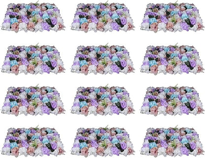 LOYALHEARTDY 12 Pack Artificial Flower Wall Panels 24" x 16" Purple & White Faux Roses Artificial Flower Backdrop Panels for Wedding Party Event Flower Wall Decor