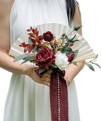 Burgundy Wedding Bouquet,Bridesmaid Bouquet for Wedding Ceremony Anniversary, Party and French Rustic Vintage Wedding,Artificial Flowers