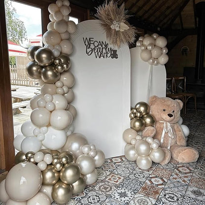 Sand White Gold Balloons 12 Inch White Beige Boho Latex Balloons with Metallic Chrome Gold Nude Neutral Cream Helium Balloon for Baby Shower Bride Wedding Birthday Anniversary Party Decorations