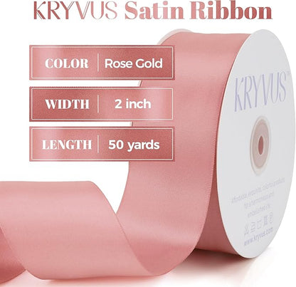 Rose Gold Satin Ribbon, Double Faced 2 Inch X 50 Yards Rose Gold Ribbon, Premium Satin Ribbon for Gift Wrapping, Crafts, Hair Bow Making, Sewing, Flower Bouquet, Wedding Party Decor