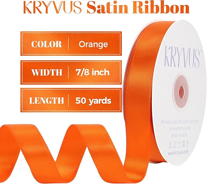 Double Faced Orange Satin Ribbon, 7/8 Inch X 50 Yards Polyester Ribbon for Gift Package Wrapping, Crafts, Bow Making, Sewing, Flower Bouquet, Wedding Party Decor