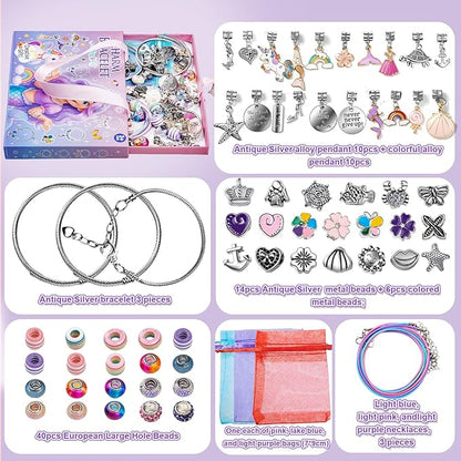 Taybonds Charm Bracelet Making Kit, DIY Jewelry Craft Toys, Creative Unicorn Mermaid Gift with Bracelets and Necklaces