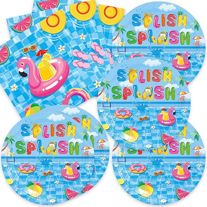 Pool Party Decorations 40Pcs Summer Beach Birthday Plates and Napkins Sets Supplies Serve 20 Flamingo Pool Party Birthday Decorations