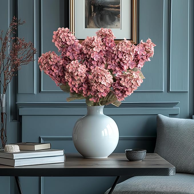 Fake Flowers Hydrangea Silk Flowers With Stems White Flowers Fake Flowers In Vase Hydrangea Artificial Flowers Winter Flowers Artificial For Decoration Vase Decor 24"（Red Rose ）8PCS Wthout Vase