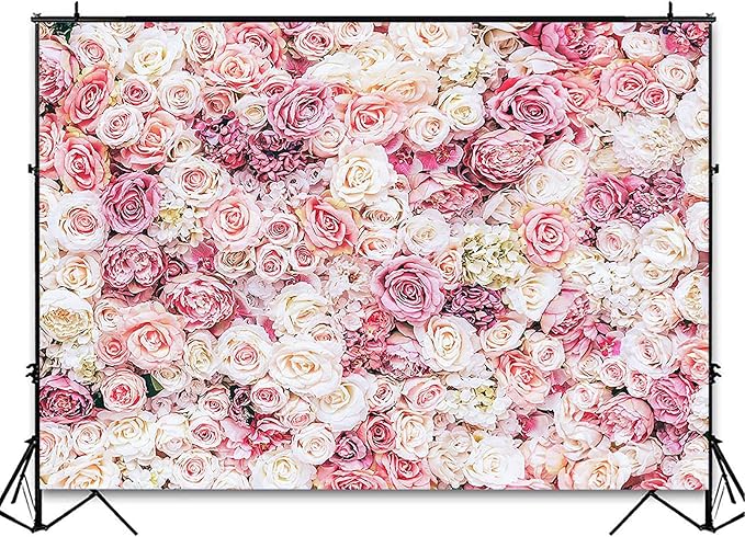 Avezano Floral Backdrop for Parties Photoshoot Pink Rose Flowers Wedding Birthday Party Baby Shower Bridal Shower Simulation Printing Flower Wall Photobooth Photography Background for Picture (10x7ft)