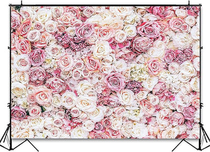 Avezano Floral Backdrop for Parties Photoshoot Pink Rose Flowers Wedding Birthday Party Baby Shower Bridal Shower Simulation Printing Flower Wall Photobooth Photography Background for Picture (10x7ft)