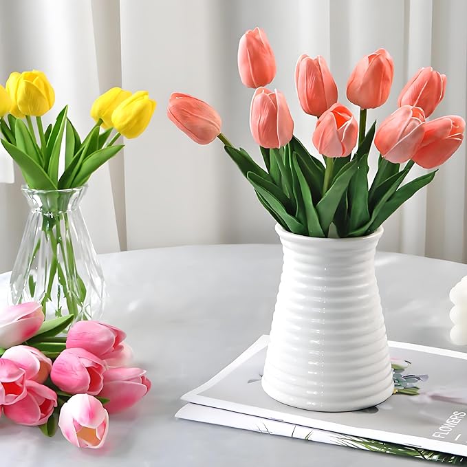 10 Pcs Red Artificial Tulip Silk Fake Flowers 13" for Home Office Wedding Decor Arrangement Bouquet Faux Flowers for Decoration
