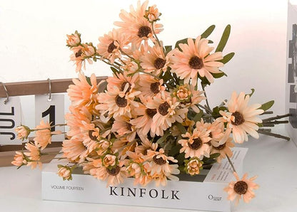 12pcs Gerbera Daisy Artificial Flowers 20 Inch Long Stem Artificial Daisy Mums for Home Décor Centerpiece Wedding Bridal Bouquet DIY(Light Champagne)