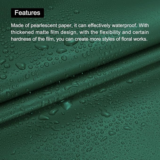 MECCANIXITY 10 Pcs Flower Wrapping Paper 22.8x22.8 Inch Waterproof Florists Wrapping Paper for Florist Bouquet Supplies, DIY Crafts, Gift/Gift Box Packaging Dark Green