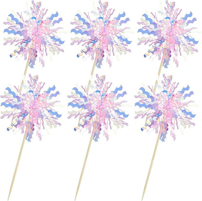 Gyufise 30Pcs Foil Firework Cupcake Toppers Sparkle Tinsel Cake Toppers Tinsel Drink Cake Decoration Cocktail Picks for Birthday Wedding Graduation Party Supplies Pink