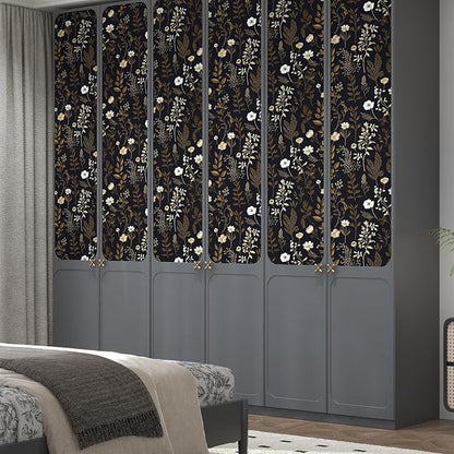 Vintage Dark Floral Small Roll Peelable Wallpaper 17.5" x 78", Moody Black Leaf Botanical Contact Paper for Drawer and DIY Craft, Retro Self Adhesive Wall Paper Brown Taupe Wall Art Decor