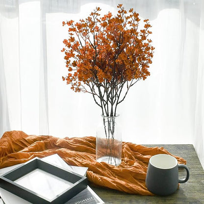 Mandy's Burnt Orange Artificial Baby’s Breath European Flowers 15 Bundles Silk Gypsophila with Bendable Stems for Fall Thanksgiving & Christmas Centerpiece Wedding Decor and Table Arrangements