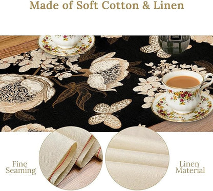 Watercolor Peony Table Runner, Modern Kitchen Dining Room Bohemian Floral Tabletop Decoration for Kitchen Cafe 13x36 Inch