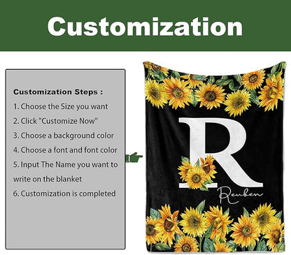 Jekeno Personalized Sunflower Blanket Custom Throw Blanket with Your Name Soft Warm Lightweight for Adults Women Gift 50"x60"