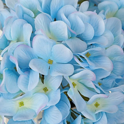 Hollyone Light Blue Silk Hydrangea Artificial Flowers Heads 7.4inch Large Fake Hydrangea 4Pcs Full Faux Flowers with Stems for Wedding Party Table Centerpieces Flower Arrangement Home Decor