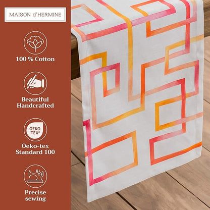 Maison d' Hermine Table Runner 100% Cotton Single Layer Table Runners 108 inches Long Decorative for Home Kitchen Dining Party Wedding Bridal Shower Spring Summer (Summer Maze, 14.50" x 108")