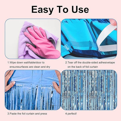 2 Pack 3.28 ft x 6.56 ft Light Blue Tinsel Curtain Party Backdrop - Metallic Foil Fringe Backdrop Door for Halloween, Christmas, Birthday Graduation Wedding Party Streamers Photo Backdrop.